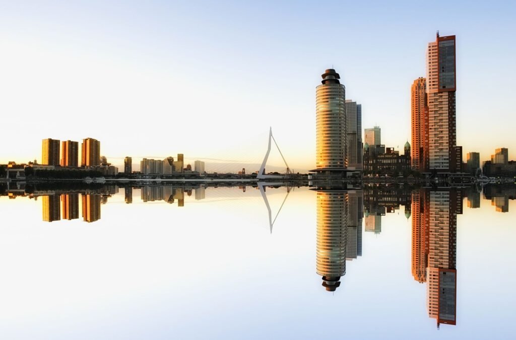 A Dutch city at dusk, where new arrivals register with the municipality